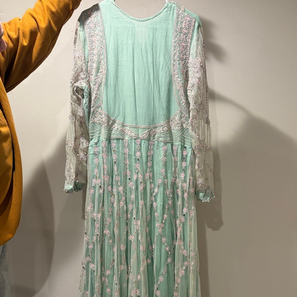 Elegant Blue, Silver, & Pearl Embroidered Anarkali - Picture 10 of 12